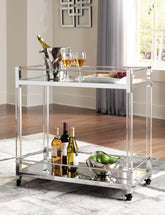 Bay Furniture Gallery - Ashley Furniture - Chaseton Bar Cart - Bar Cart / Clear/Silver Finish - A4000501